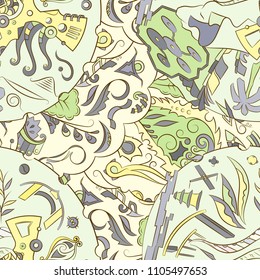 Seamless mehndi vector pattern. Hand-made ethnic illustration. Colorful doodle texture.