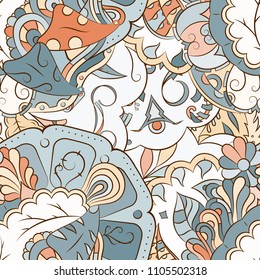 Seamless mehndi vector pattern. Hand-made ethnic illustration. Colorful doodle texture.