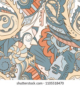 Seamless mehndi vector pattern. Hand-made ethnic illustration. Colorful doodle texture.