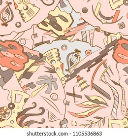 Seamless mehndi vector pattern. Hand-made ethnic illustration. Colorful doodle texture.