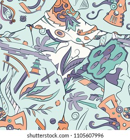 Seamless mehndi vector pattern. Hand-made ethnic illustration. Colorful doodle texture.