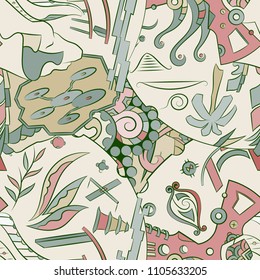 Seamless mehndi vector pattern. Hand-made ethnic illustration. Colorful doodle texture.