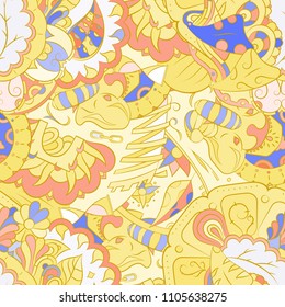 Seamless mehndi vector pattern. Hand-made ethnic illustration. Colorful doodle texture.