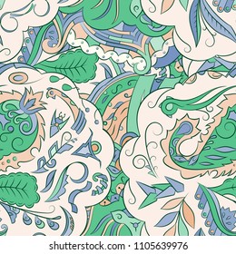 Seamless mehndi vector pattern. Hand-made ethnic illustration. Colorful doodle texture.