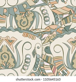 Seamless mehndi vector pattern. Hand-made ethnic illustration. Colorful doodle texture.