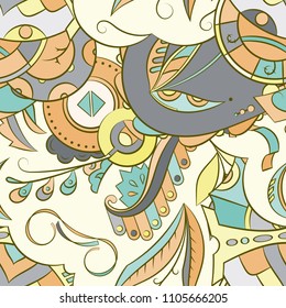 Seamless mehndi vector pattern. Hand-made ethnic illustration. Colorful doodle texture.