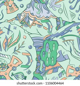 Seamless mehndi vector pattern. Hand-made ethnic illustration. Colorful doodle texture.