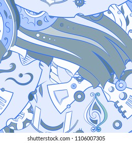 Seamless mehndi vector pattern. Hand-made ethnic illustration. Colorful doodle texture.