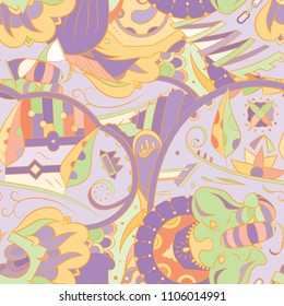 Seamless mehndi vector pattern. Hand-made ethnic illustration. Colorful doodle texture.