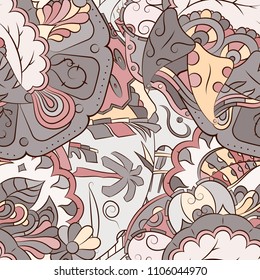 Seamless mehndi vector pattern. Hand-made ethnic illustration. Colorful doodle texture.