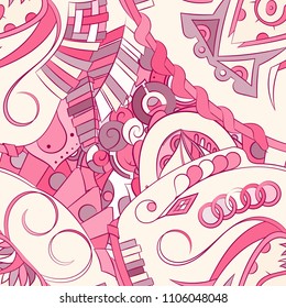 Seamless mehndi vector pattern. Hand-made ethnic illustration. Colorful doodle texture.