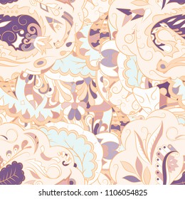 Seamless mehndi vector pattern. Hand-made ethnic illustration. Colorful doodle texture.