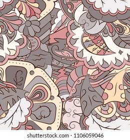 Seamless mehndi vector pattern. Hand-made ethnic illustration. Colorful doodle texture.