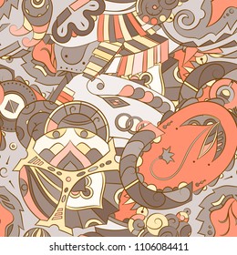 Seamless mehndi vector pattern. Hand-made ethnic illustration. Colorful doodle texture.