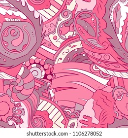Seamless mehndi vector pattern. Hand-made ethnic illustration. Colorful doodle texture.