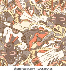 Seamless mehndi vector pattern. Hand-made ethnic illustration. Colorful doodle texture.