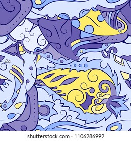 Seamless mehndi vector pattern. Hand-made ethnic illustration. Colorful doodle texture.