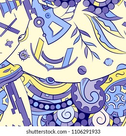 Seamless mehndi vector pattern. Hand-made ethnic illustration. Colorful doodle texture.