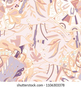 Seamless mehndi vector pattern. Hand-made ethnic illustration. Colorful doodle texture.