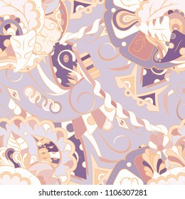 Seamless mehndi vector pattern. Hand-made ethnic illustration. Colorful doodle texture.