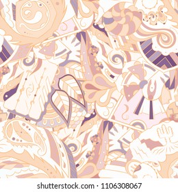 Seamless mehndi vector pattern. Hand-made ethnic illustration. Colorful doodle texture.