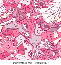 Seamless mehndi vector pattern. Hand-made ethnic illustration. Colorful doodle texture.