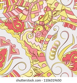 Seamless mehndi vector pattern. Hand-made ethnic illustration. Colorful doodle texture.