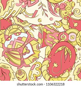 Seamless mehndi vector pattern. Hand-made ethnic illustration. Colorful doodle texture.