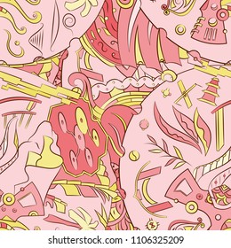 Seamless mehndi vector pattern. Hand-made ethnic illustration. Colorful doodle texture.