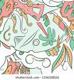 Seamless mehndi vector pattern. Hand-made ethnic illustration. Colorful doodle texture.