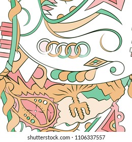Seamless mehndi vector pattern. Hand-made ethnic illustration. Colorful doodle texture.