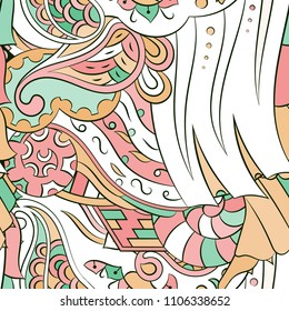 Seamless mehndi vector pattern. Hand-made ethnic illustration. Colorful doodle texture.
