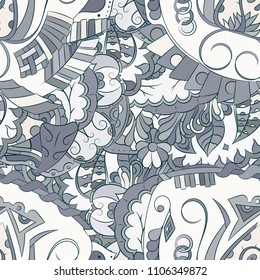 Seamless mehndi vector pattern. Hand-made ethnic illustration. Colorful doodle texture.