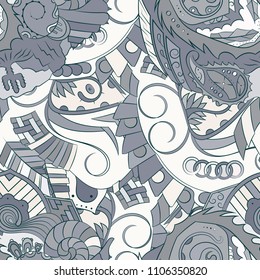 Seamless mehndi vector pattern. Hand-made ethnic illustration. Colorful doodle texture.