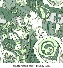 Seamless mehndi vector pattern. Hand-made ethnic illustration. Colorful doodle texture.