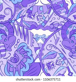 Seamless mehndi vector pattern. Hand-made ethnic illustration. Colorful doodle texture.