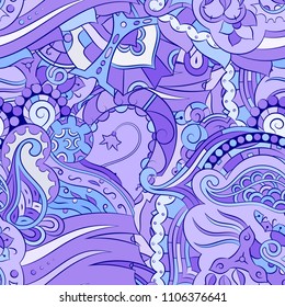 Seamless mehndi vector pattern. Hand-made ethnic illustration. Colorful doodle texture.
