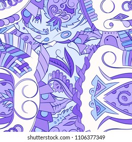 Seamless mehndi vector pattern. Hand-made ethnic illustration. Colorful doodle texture.