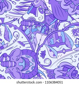 Seamless mehndi vector pattern. Hand-made ethnic illustration. Colorful doodle texture.