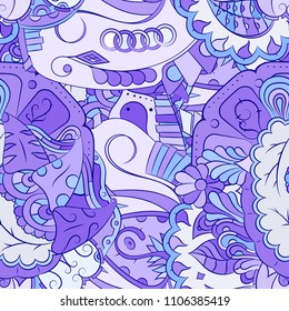 Seamless mehndi vector pattern. Hand-made ethnic illustration. Colorful doodle texture.