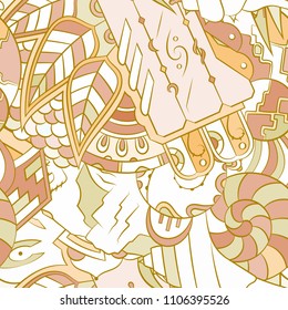 Seamless mehndi vector pattern. Hand-made ethnic illustration. Colorful doodle texture.
