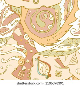 Seamless mehndi vector pattern. Hand-made ethnic illustration. Colorful doodle texture.