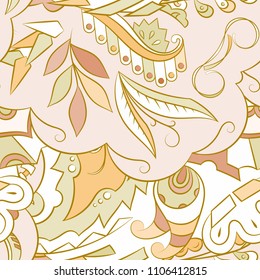 Seamless mehndi vector pattern. Hand-made ethnic illustration. Colorful doodle texture.
