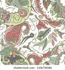 Seamless mehndi vector pattern. Hand-made ethnic illustration. Colorful doodle texture.