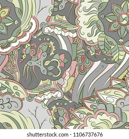 Seamless mehndi vector pattern. Hand-made ethnic illustration. Colorful doodle texture.