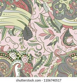 Seamless mehndi vector pattern. Hand-made ethnic illustration. Colorful doodle texture.