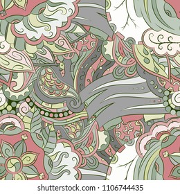 Seamless mehndi vector pattern. Hand-made ethnic illustration. Colorful doodle texture.