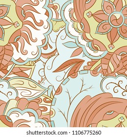 Seamless mehndi vector pattern. Hand-made ethnic illustration. Colorful doodle texture.