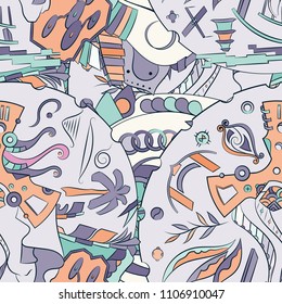 Seamless mehndi vector pattern. Hand-made ethnic illustration. Colorful doodle texture.