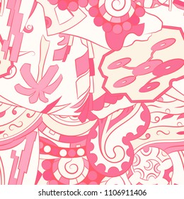 Seamless mehndi vector pattern. Hand-made ethnic illustration. Colorful doodle texture.